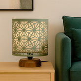 Modern Exquisite Table Lamp with geometric cutwork and Teak Wood Base